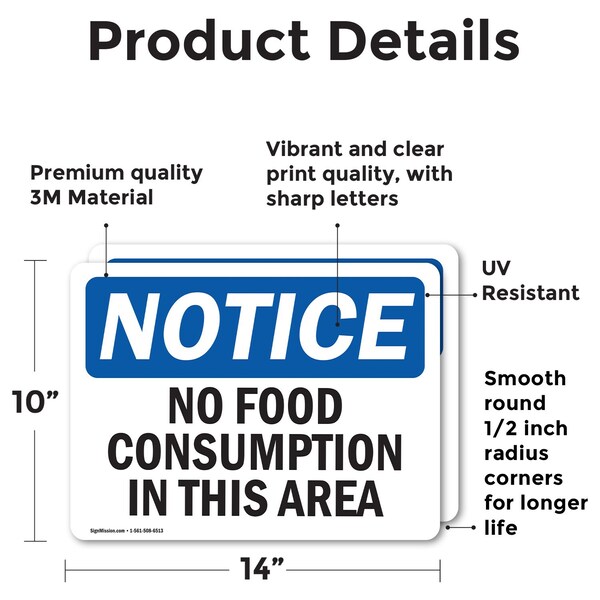 No Food Consumption In This Area, 14 In W X Rectangle, Vinyl Decal